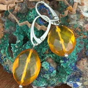 Faceted Amber sterling silver lever back earrings